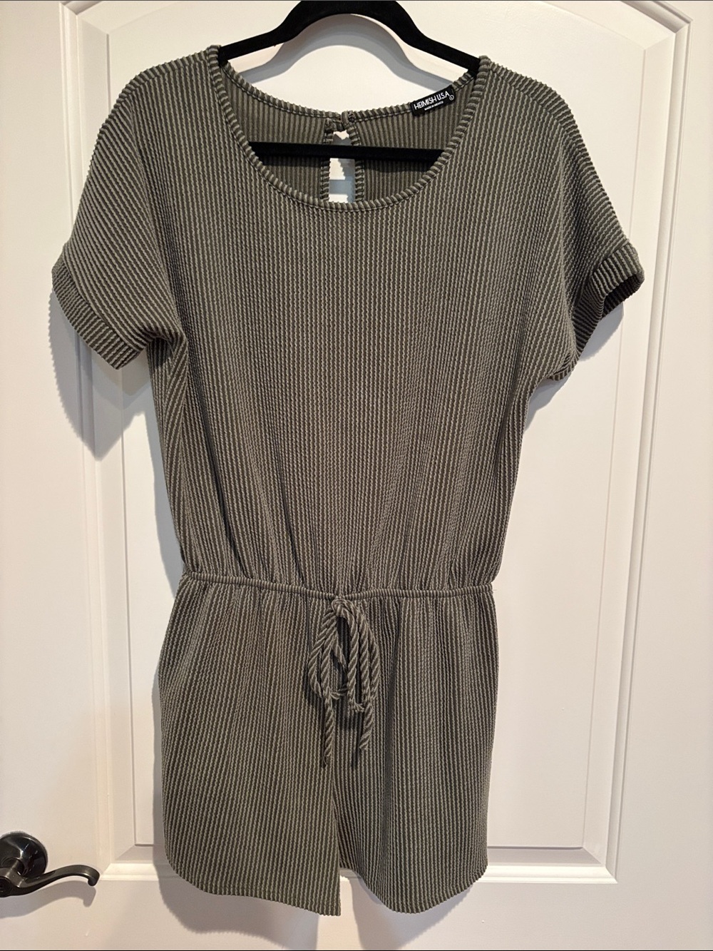 Heimish Dark Olive Ribbed Short-Sleeve Romper